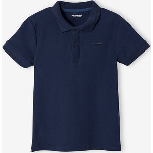Poloshirt met korte mouwen voor jongens met borduurwerk op de borst marineblauw