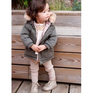 Omkeerbare babyparka met gerecyclede polyester voering kaki