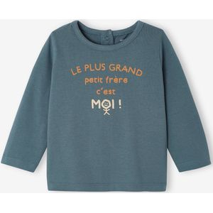 T-shirt met lange mouwen en tekst voor baby's groenblauw