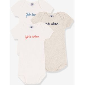 Set van 3 rompertjes met korte mouwen Globetrotter van katoen PETIT BATEAU wit