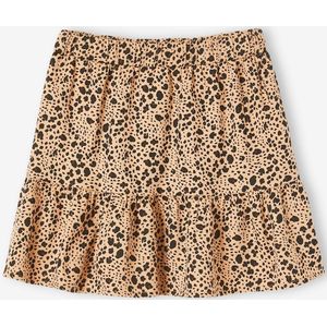 Meisjesrok met ruches en print beige met print