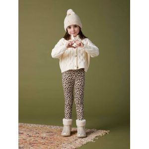 Meisjeslegging met fleecevoering bruin met print