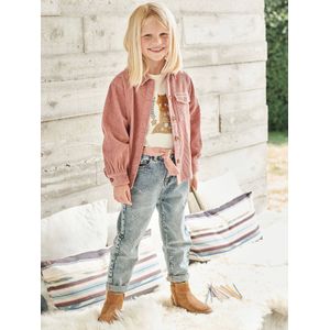 Jeans ""mom fit"" met riem van katoengaas voor meisjes double stone