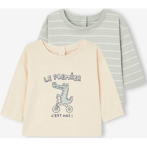 Set van 2 basic T-shirts voor baby's groen, gestreept