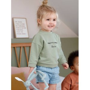 Aanpasbaar sweatshirt voor baby met boodschap groengrijs