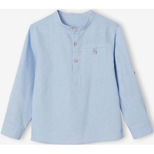 Linnen/katoenen overhemd voor jongens met maokraag en lange mouwen hemelsblauw
