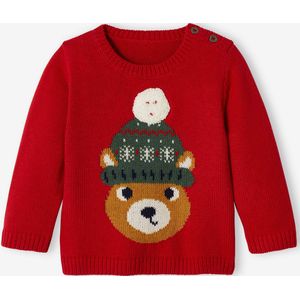 Baby kersttrui met berenmotief rood