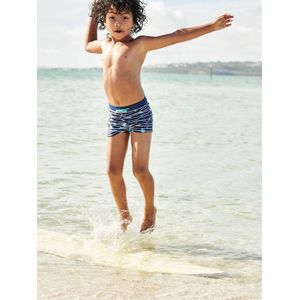 Zwembroek met tropische print jongens marineblauw, gestreept