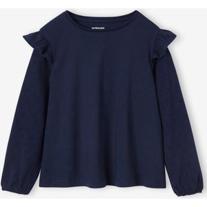 T-shirt BASICS met lange mouwen en ruches voor meisjes marineblauw
