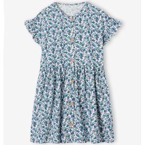 Geknoopte meisjesjurk met bloemen blauw