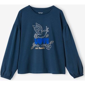 T-shirt met glansdetails en een fluwelen tekst meisje marineblauw