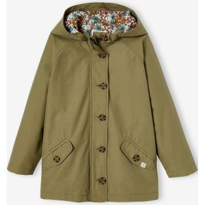 Meisjestrenchcoat met capuchon kaki