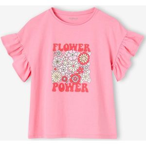 Meisjesshirt "Flower Power" met ruches op de mouwen snoepjesroze