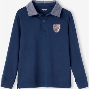 Jongens poloshirt met badge en chambray kraag donkerblauw indigo