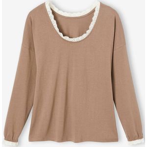 Omkeerbaar zwangerschapsshirt kanten afwerking taupe