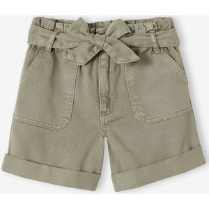 Meisjesshort in paperbag-stijl kaki