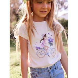 Meisjes T-shirt ""fiets"" ivoor