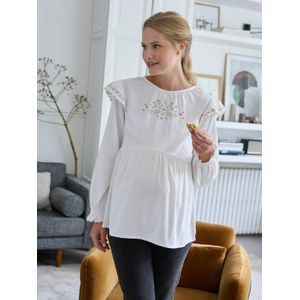 Geborduurde zwangerschapsblouse van katoengaas en viscose ecru