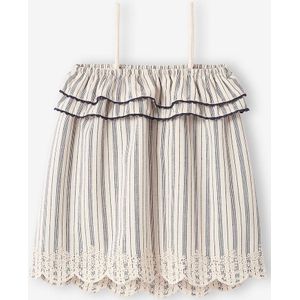 Geborduurde babyjurk met bandjes lichtbeige met strepen
