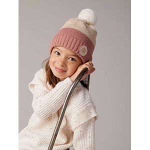 Meisjesmuts + snood + wanten/handschoenen in colorblock voor meisjes roze, gestreept