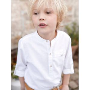 Linnen/katoenen overhemd voor jongens met maokraag en lange mouwen wit