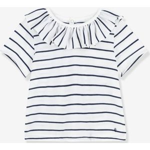 Gestreepte babyblouse met korte mouwen van jersey PETIT BATEAU wit gestreept marineblauw