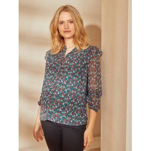 Bloemen cr�pe blouse voor zwangerschap en borstvoeding groen aop