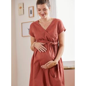 Lange wikkeljurk van linnen en katoen, zwangerschap en borstvoeding rood