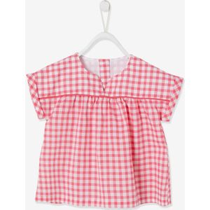 Babyblouse voor meisjes met plantenprint roze ruitjes