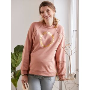 Fleece sweatshirt met tekst over zwangerschap en borstvoeding blush