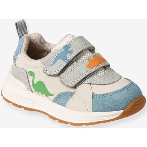 Sneakers met klittenband en dino voor baby wit, bedrukt