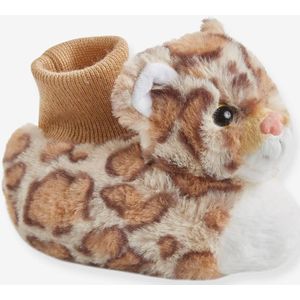 Slofjes babyjongen met pluche beige aop leopard