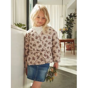 Omkeerbaar gewatteerd jack voor meisjes licht beige print