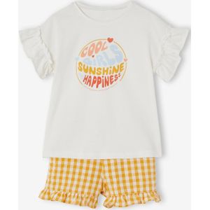 Set shirt en short met vichyruiten voor meisjes ivoor