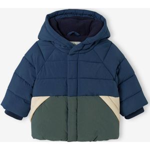 Colorblock donsjas voor baby met capuchon marine