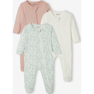 Set van 3 babypyjama's in jersey met ritssluiting set ivoor