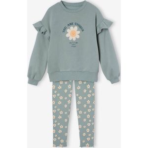 Set voor meisjes sweater met ruches en legging groengrijs