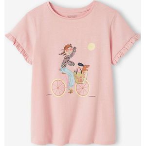 Meisjes T-shirt ""fiets"" roze (poederkleur)
