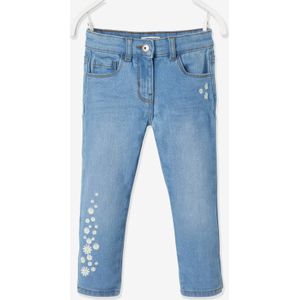 Driekwartsbroek van denim met geborduurde bloemen voor meisjes double stone