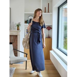 Lange gebreide jurk met korte mouwen voor zwangerschap en borstvoeding antraciet
