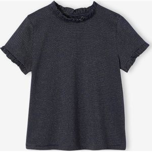 Meisjes-T-shirt met glanzende strepen marineblauw
