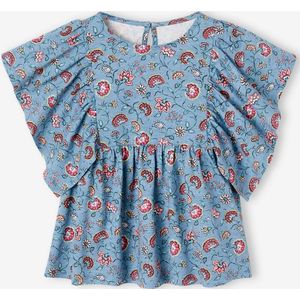 Shirt-blouse voor meisjes met motiefjes petrolblauw