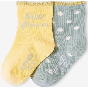 Set van 2 paar sokjes met bloemen voor babymeisje lichtgeel