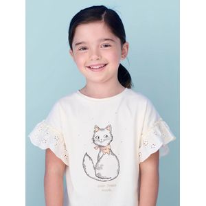 Romantisch t-shirt van biokatoen voor meisjes ecru