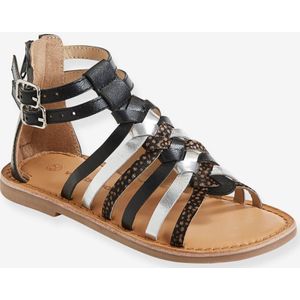 Hoge leren sandalen voor meisjes zwart