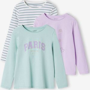 Set van 3 T-shirts voor meisjes met lange mouwen Oeko-Tex� grijsblauw