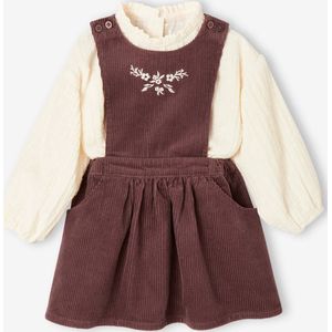 Babyset blouse en schortjurk van ribfluweel bordeauxrood