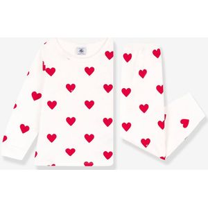 Pyjama met hartjes voor meisjes/jongens van sweatstof PETIT BATEAU wit, bedrukt