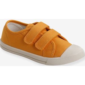 Stoffen sneakers met klittenband voor kinderen mosterdgeel