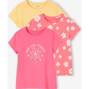 Set van 3 verschillende T-shirts voor meisjes met iriserende details pastelgeel